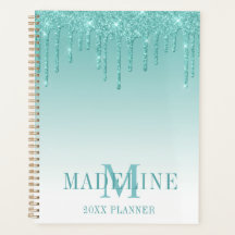 Modern Fashionable Teal Glitter Monogram