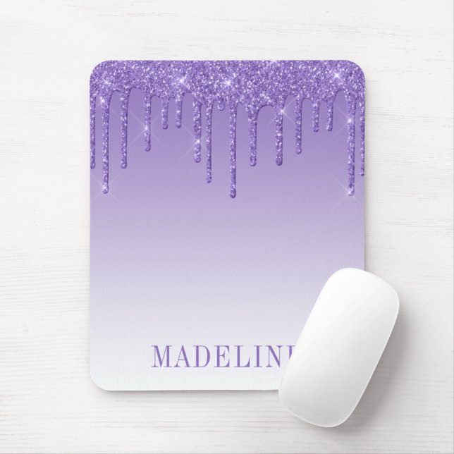 Modern Fashionable Trendy Purple Glitter Drip Mousepad (Mit Mouse)