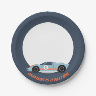 Modern Fast One Race Car Boy 1st Birthday Pappteller