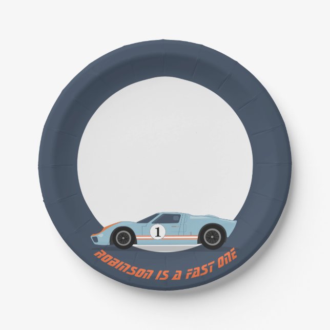 Modern Fast One Race Car Boy 1st Birthday Pappteller (Vorderseite)