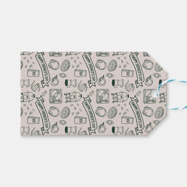Modern Father's Day Doodle Pattern Millennial Dad Geschenkanhänger (Vorderseite (Horizontal))