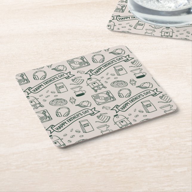 Modern Father's Day Doodle Pattern Millennial Dad Rechteckiger Pappuntersetzer (angewinkelt)