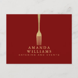 Modern Faux Gold Fork Catering Logo on Red Postkarte