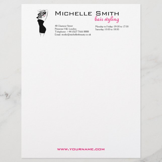 Modern feminine black and pink Trendy Hair Salon  Briefkopf (Vorderseite)