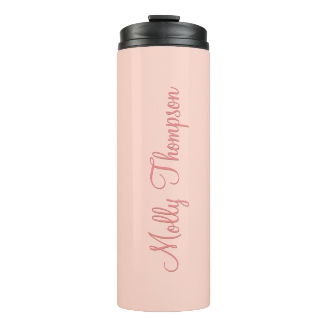 Modern Feminine Soft Pink Script Individuelle Name Thermosbecher (Vorderseite)