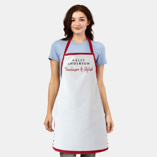 Modern Feminine White Red Border Hairdresser  Schürze