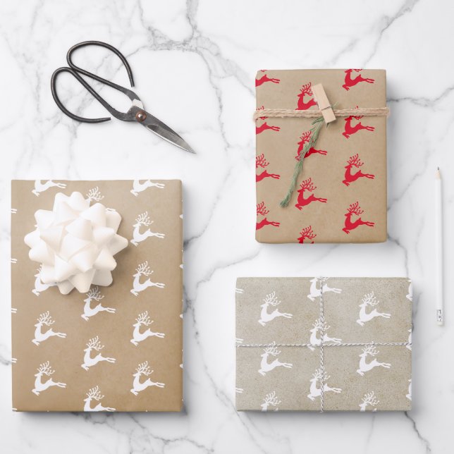 Modern Festival Nordic Christmas Red Deer Kraft Geschenkpapier Set (Vorderseite)