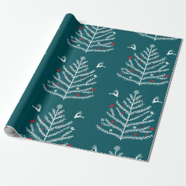 Modern Festival Nordic Christmas Tree Deer Blue Geschenkpapier