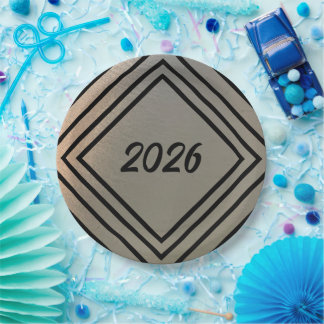 Modern Festive Brushed Metal 2026 New Years Party Pappteller