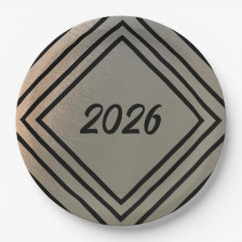 Modern Festive Brushed Metal 2026 New Years Party Pappteller