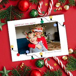 Modern Festive Colorful Christmas Lights One Photo Feiertagskarte