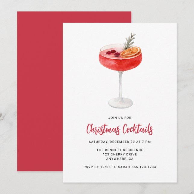Modern Festive Drinks Christmas Cocktail Party Einladung (Vorne/Hinten)