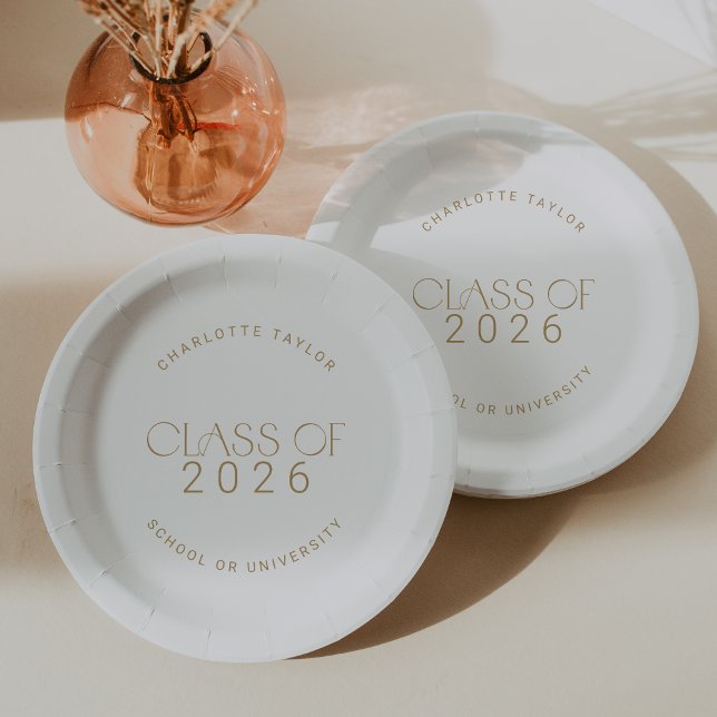 Modern Fete Gold Class 2025 Abschluss Pappteller (Modern Fete Gold Class of 2026 Graduation Paper Plates)