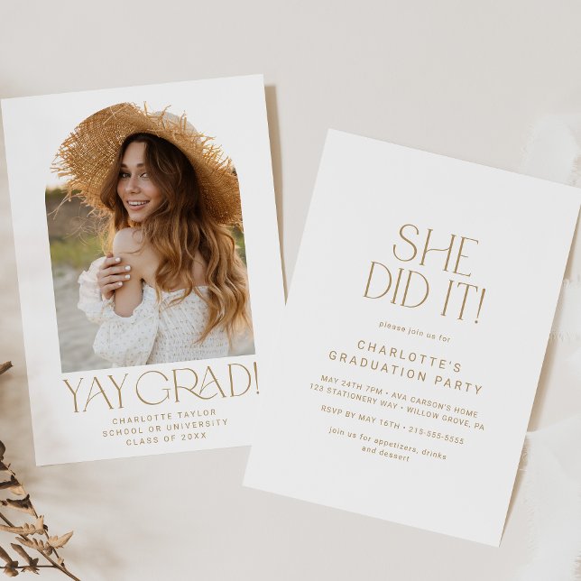 Modern Fete Gold machte sie es Foto Arch Abschluss Einladung (Von Creator hochgeladen)