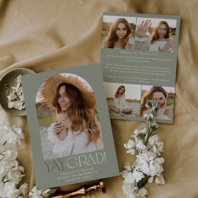 Modern Fete Green Yay Grad Foto Arch Abschluss Ankündigung (Von Creator hochgeladen)