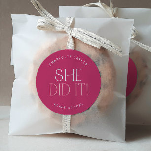 Modern Fete Hot Pink sie tat es Abschluss Sticker