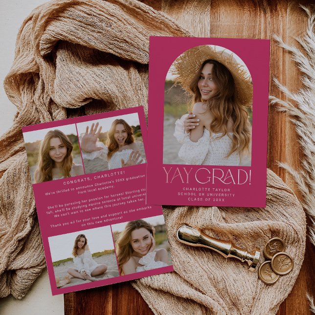 Modern Fete | Pink Yay Grad Foto Arch Abschluss Ankündigung (Von Creator hochgeladen)