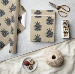 Modern, feuerbaum, schwarz auf stein geschenkpapier