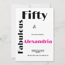 Modern Fifty and Fabulous black pink Birthday Einladung