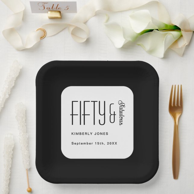 Modern Fifty and Fabulous Bold 50th Birthday Party Pappteller (Hochzeit)