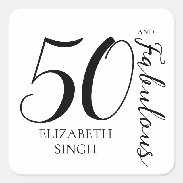 Modern Fifty and Fabulous Bold 50th Birthday Party Quadratischer Aufkleber (Vorderseite)