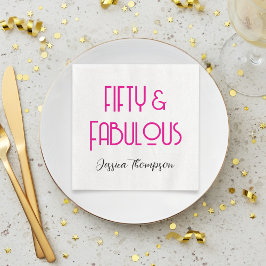 Modern Fifty and Fabulous Name 50th Birthday Party Serviette