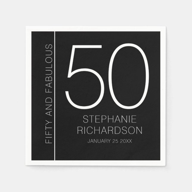 Modern Fifty and Fabulous Name Date 50th Birthday Serviette (Vorderseite)