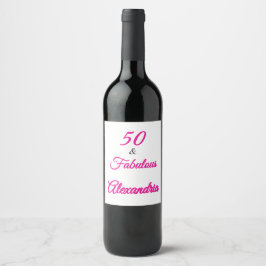 Modern Fifty & Fabulous Bold Pink Script Birthday  Weinetikett