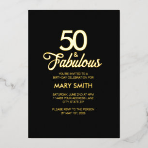 Modern Fifty und Fabulous 50. Geburtstag Schwarz G Folieneinladung