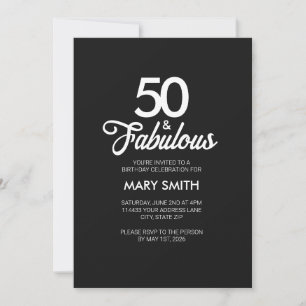 Modern Fifty und Fabulous Schwarzer 50. Geburtstag Einladung