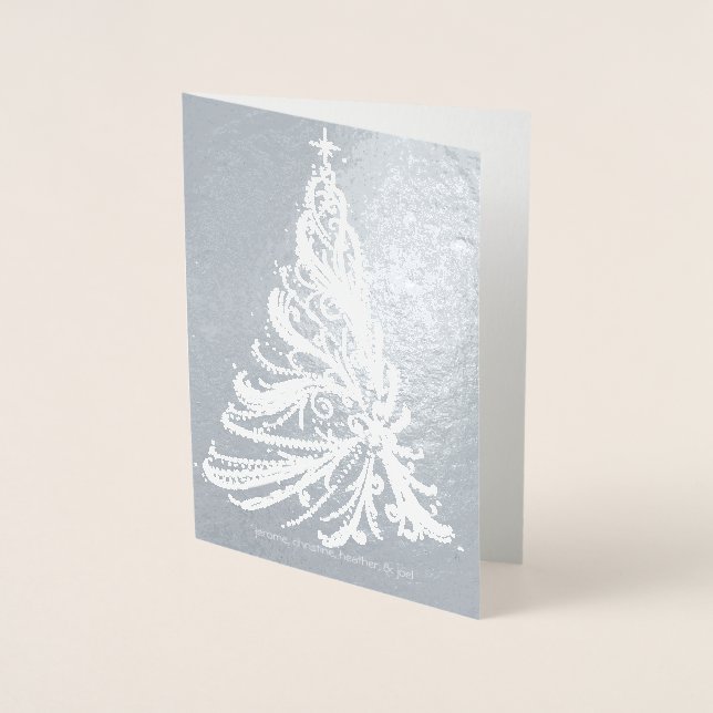 Modern Filigree Christmas Tree Silver Foil Card Folienkarte (Vorderseite)
