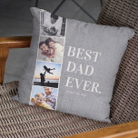 Modern Filmstrip Bester Vater je Fotomaterial Kissen<br><div class="desc">Moderne minimalistische Typografie,  die BEST VATER EVER (der Moniker kann individuell angepasst werden) neben einem einfachen Filmstreifen-Design von quadratischen Instagram-freundlichen Fotos auf einer kohlegrauen Leinenbedeckung liest.</div>