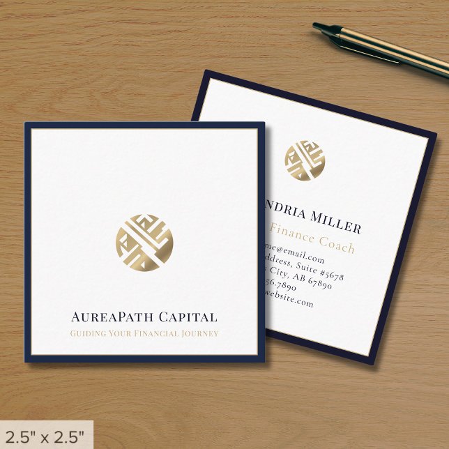 Modern Finance Business Cards Blue Border Quadratische Visitenkarte (Von Creator hochgeladen)