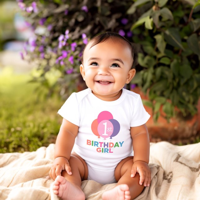 Modern First Birthday Baby Girl Pink Balloons Strampler (Von Creator hochgeladen)