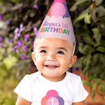 Modern First Birthday Girl Pink Lila Balloons Partyhütchen<br><div class="desc">Gepflegte Geburtstagsparty aus Papier mit farbenfrohen runden Ballons in einem Bouquet-Arrangement und einer hellrosa Hintergrundfarbe. Personalisieren Sie mit ihrem Vornamen und Geburtstag Jahr / Nummer. Die zum Geburtstag eines Mädchens gestalteten Farbtöne sind in Rosa,  lila,  Korallen,  Grün und Blau gehalten.</div>