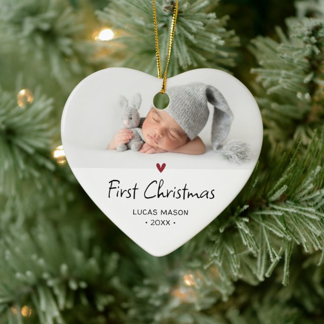 Modern First Christmas Foto Baby Keramik Ornament (Baum)