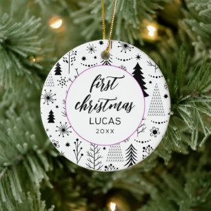 Modern First Christmas Foto Baby Keramik Ornament