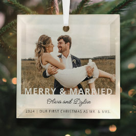 Modern First Christmas Verheiratet Foto Ornament Aus Glas