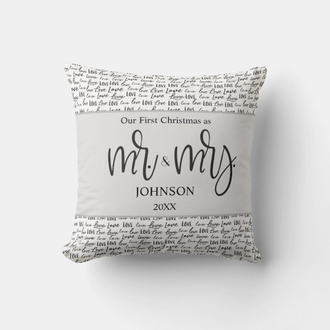 Modern First Christmas Verheiratete Liebe Hochzeit Kissen (Vorderseite)