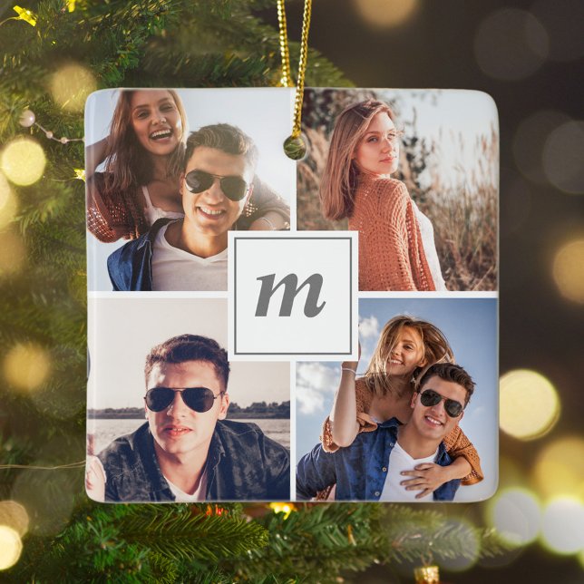 Modern First Christmas Verlobt Couple Foto Keramikornament (Modern First Christmas Engaged Couple Photo Ceramic Ornament)