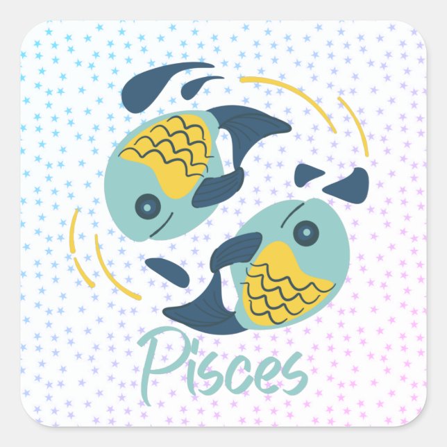 Modern Fisces Fish Zodiac Quadratischer Aufkleber (Vorderseite)