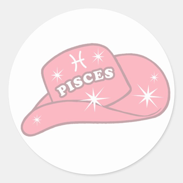 Modern Fisces Zodiac Pink Cowgirl Hat Runder Aufkleber (Vorderseite)