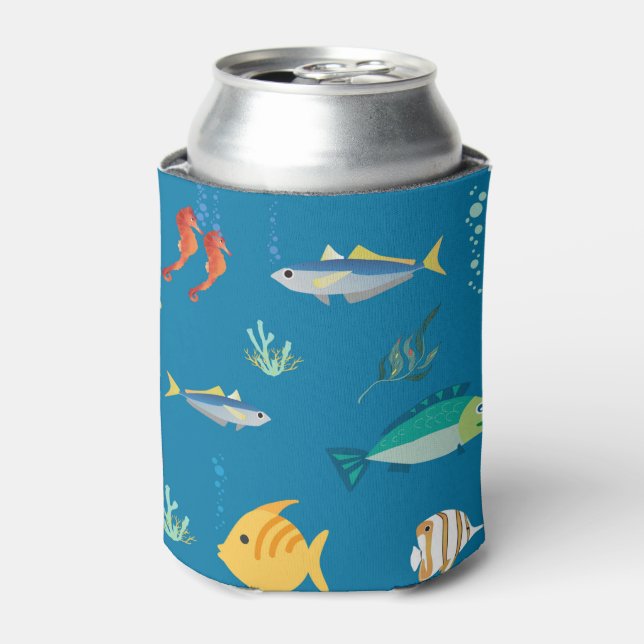 Modern Fish and Seahorse illustrated Pattern Blue Dosenkühler (Kanne Vorderseite)
