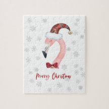 Modern Flamingo Santa Snowflake Weißes Weihnachtsf