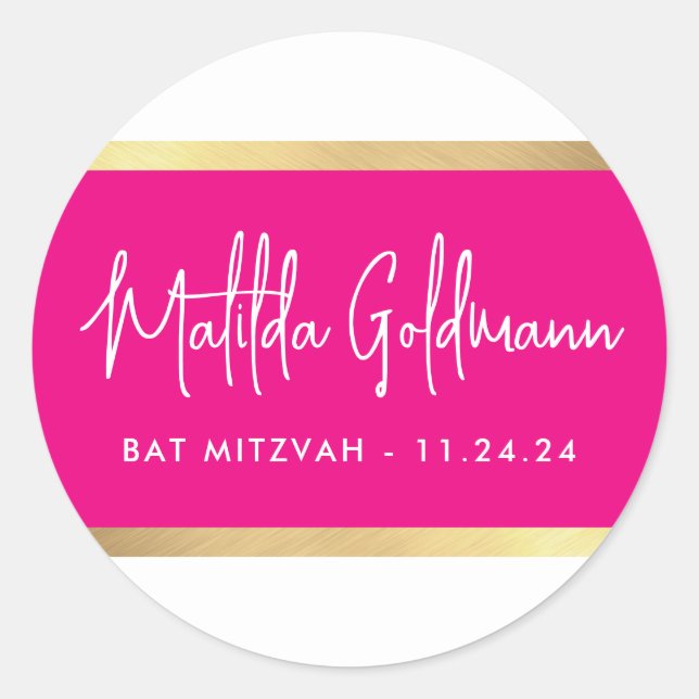 MODERN Fledermaus mitzvah ultra trendy rosa Gold Runder Aufkleber (Vorderseite)
