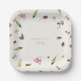 Modern Floral 30. Grüne Berries Insekten Pappteller