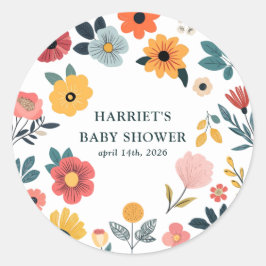 Modern Floral Baby Shower Runder Aufkleber