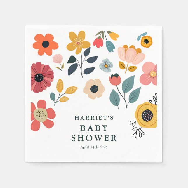 Modern Floral Baby Shower Serviette (Vorderseite)