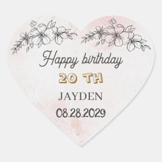 Modern Floral Birthday | Elegant Flower Design Herz-Aufkleber