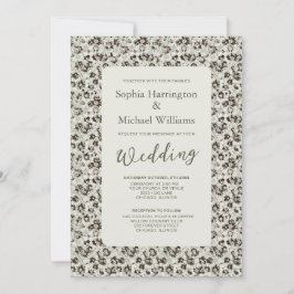 Modern Floral Black & White Wedding Invite QR Code Einladung